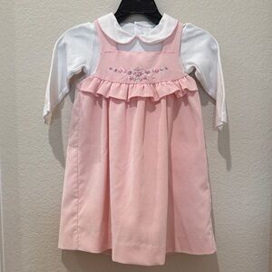 Luli & Me Pink and Ivory 18 Months Corduroy Jumper Dress Set